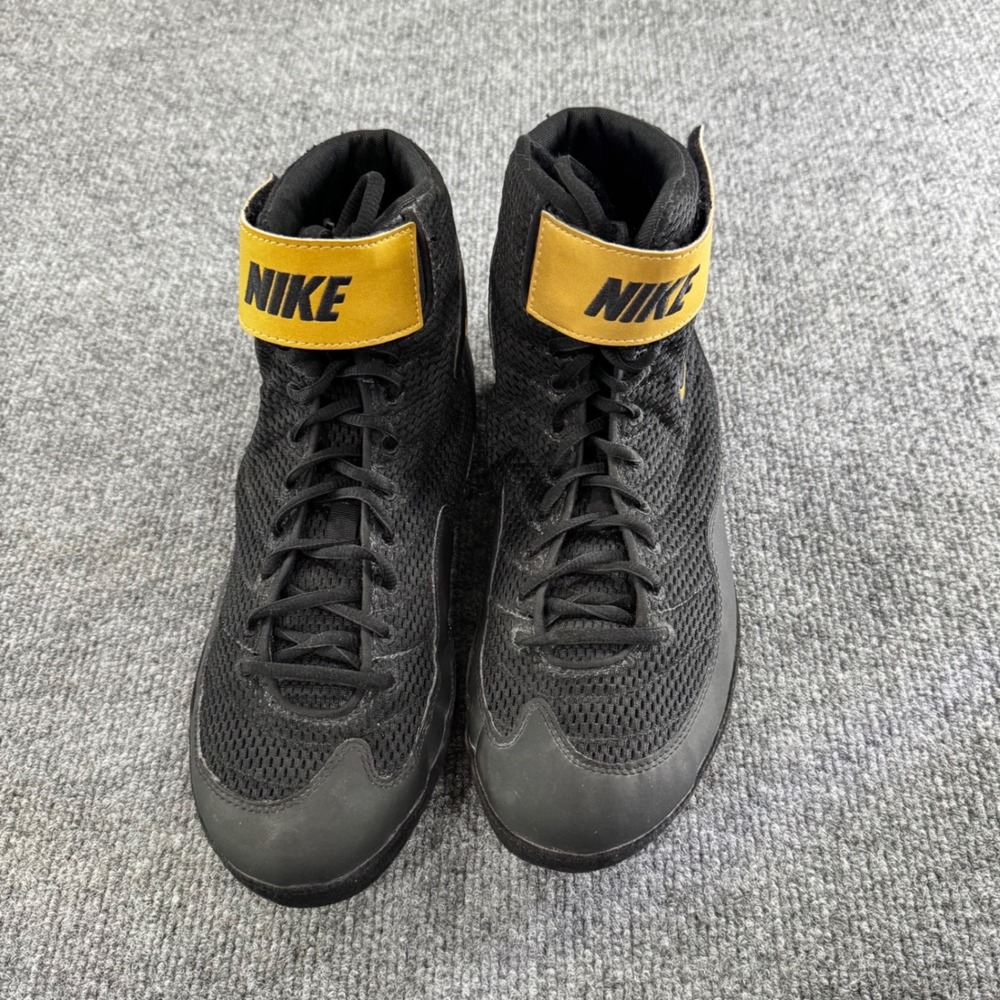 Nike Inflict Wrestling Shoes Mens 12.5 Black Gold Gum 325256-004 High Top Mesh